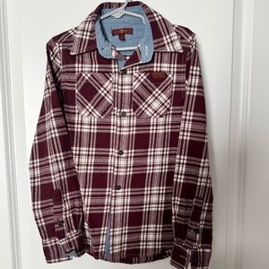 7 For All Mankind Burgundy and White Plaid Shirt boys sz 7.